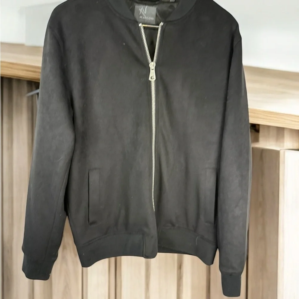 Marconi Jacket Black coat mens Large Black zip Jacket  Size L Zip Up